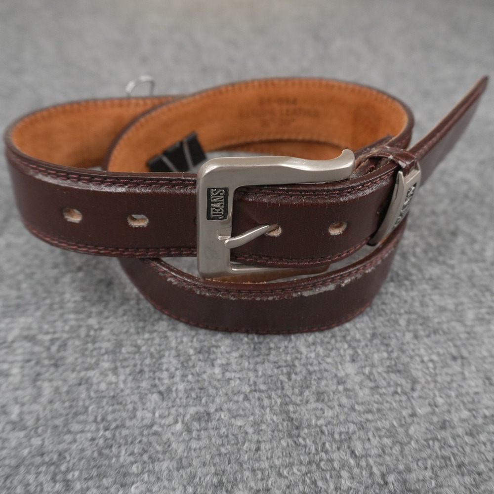 Jeans Belt Mens Size 36-38 Brown Genuine Leather Silver Buckle GS-094